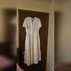 Lands' End White Flutter Sleeve Maxi Sundress